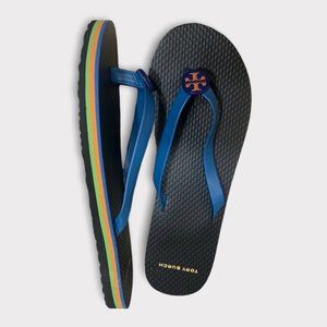 TORY BURCH Mini Minnie Flip Flops | Black/Blue | Size 6 | Brand New
